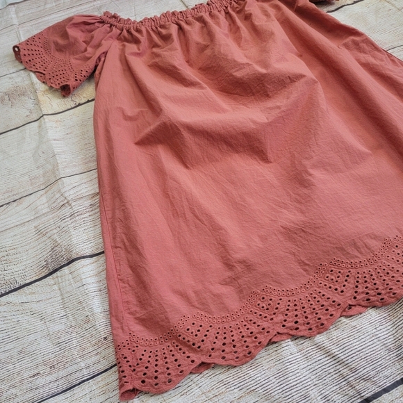 Off the Shoulder Cotton Dress with Eyelet Detail - Picture 2 of 7